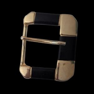 Elegant Black Leather Wrapped Brass Belt Buckle
